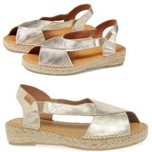 Toni Pons Elda Espadrille Sandals Gold/Tan Lightweight Slip On Leather Size 8